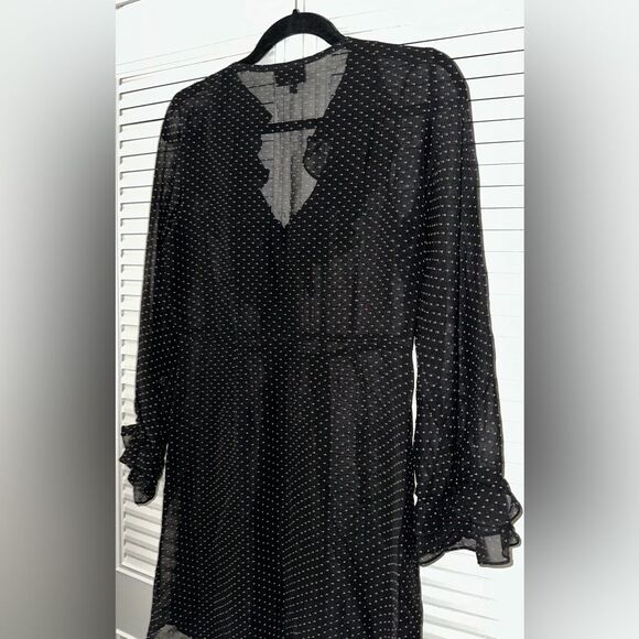 Nanette Lepore Sheer Polka Dot Ruffled V-Neck & Sleeve Dress Size 4 *NO SLIP* - Picture 5 of 9